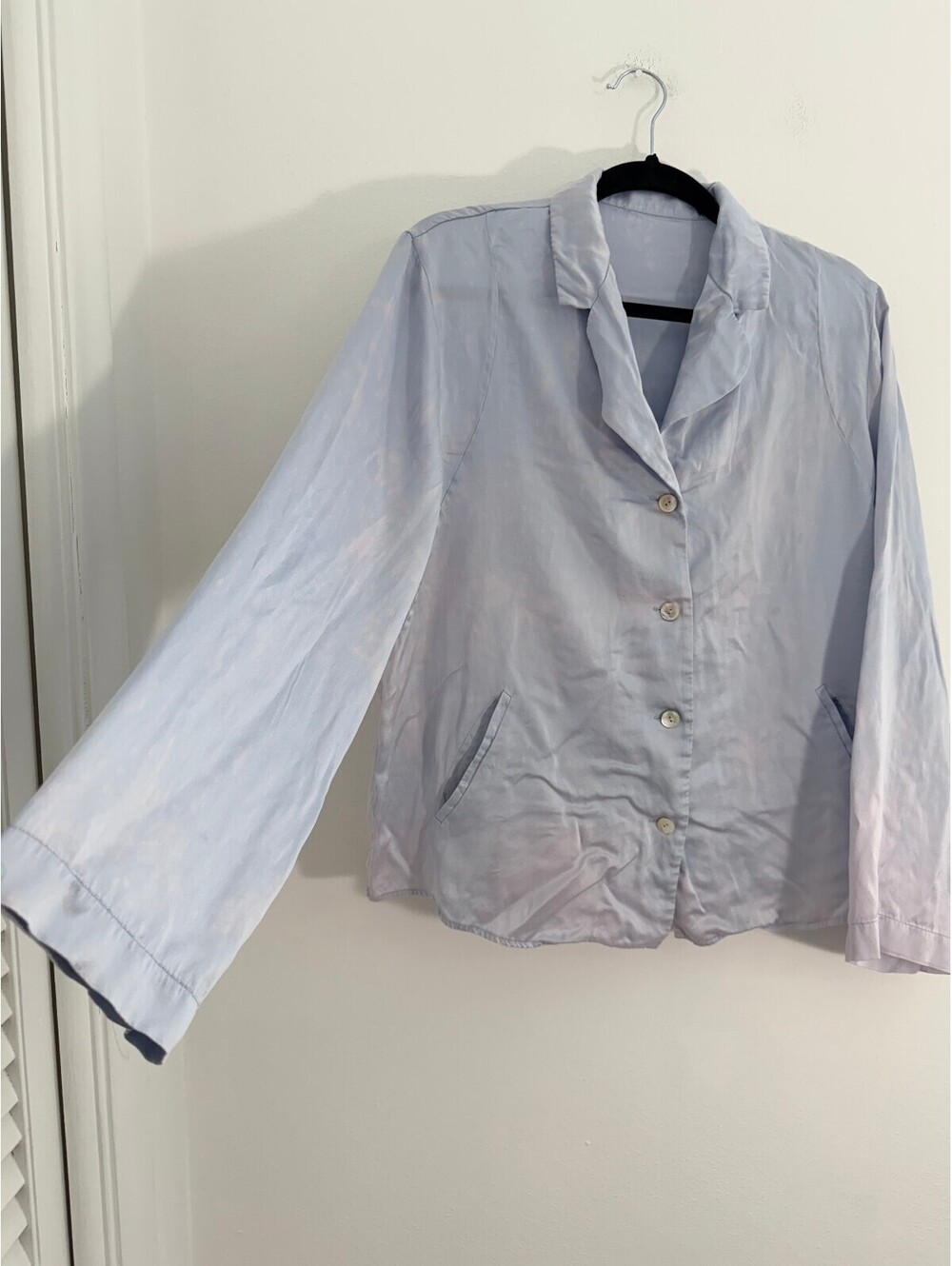 Silk Maison 100% Silk Button Front Shirt Jacket Light Blue Women's Size S